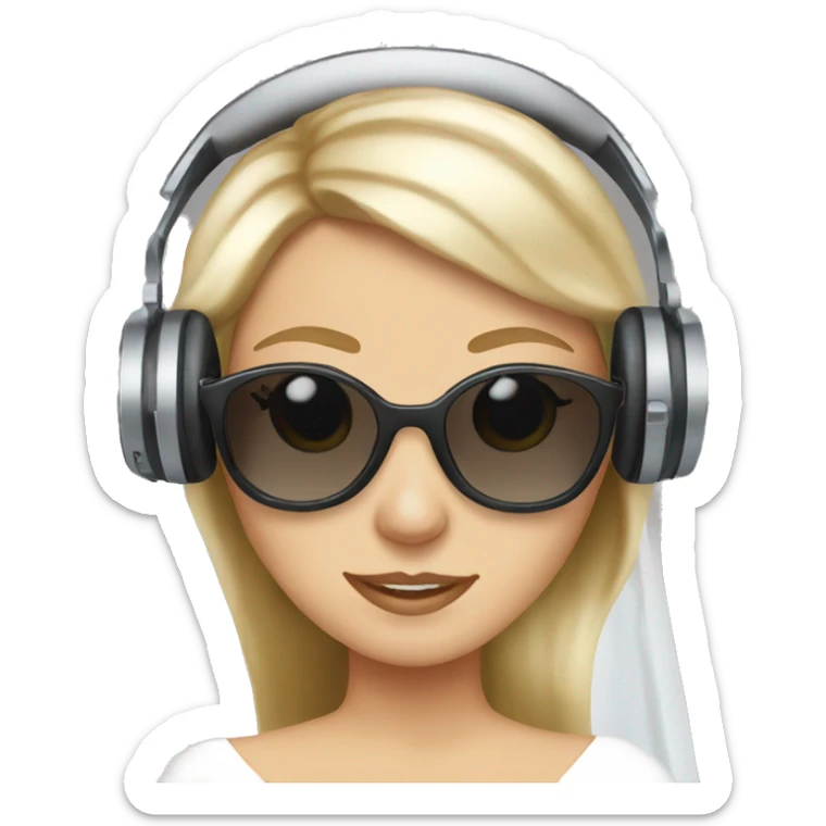 White girl as a bride wearing sunglasses and headphones sticker