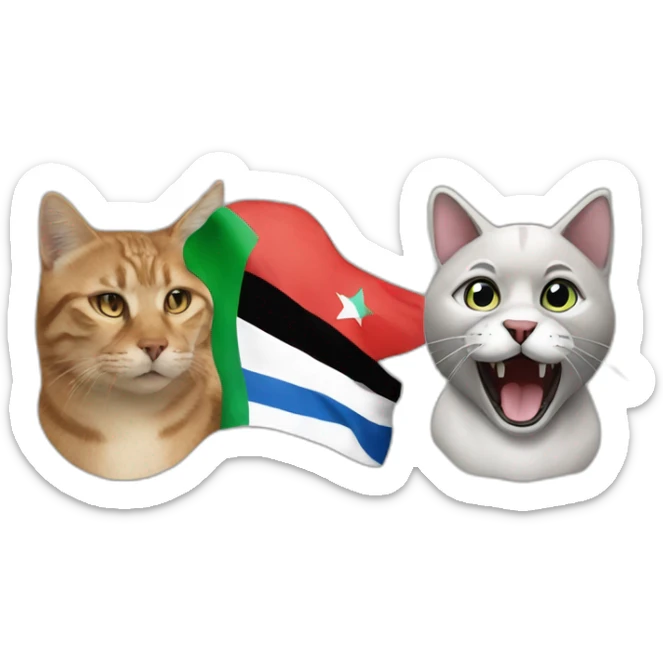 A ferocious dog colored with the Israeli flag and a cat colored with the Palestinian flag  sticker