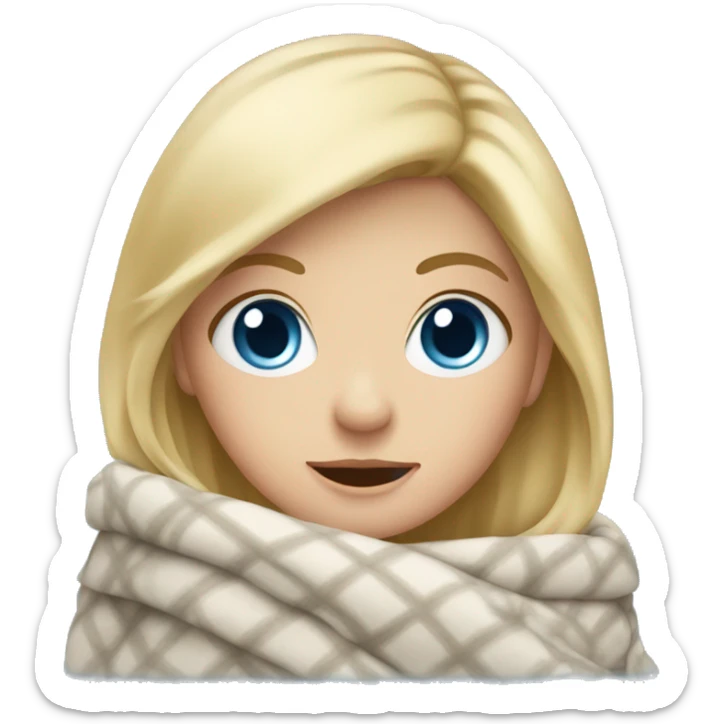 Blond Girl with blue eyes in a winter outfit with a blanket sticker