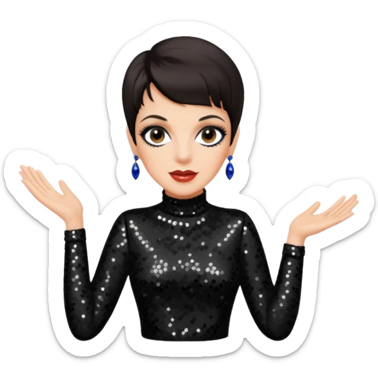 Liza Minnelli with dark brown hair, black sequin outfit sticker