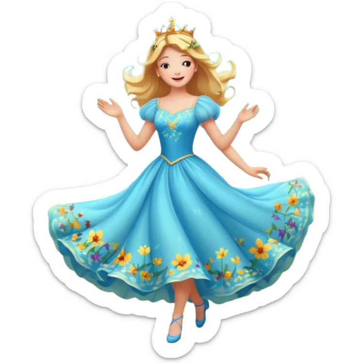 Mi princesa bailando vale entre las praderas más allá avanzando están las mariposas y el colibrí Más allá donde Cantan y danzan las mariposas y los colibrís resuenan los cantos del cielo (emmi), sticker