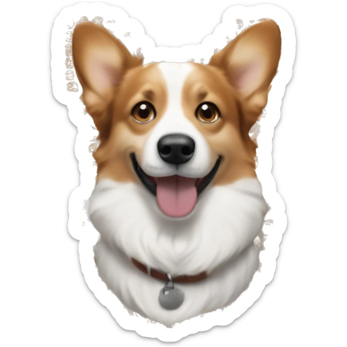 Hazel eyed brown haired white young handsome men who has corgi next to him happily sticker