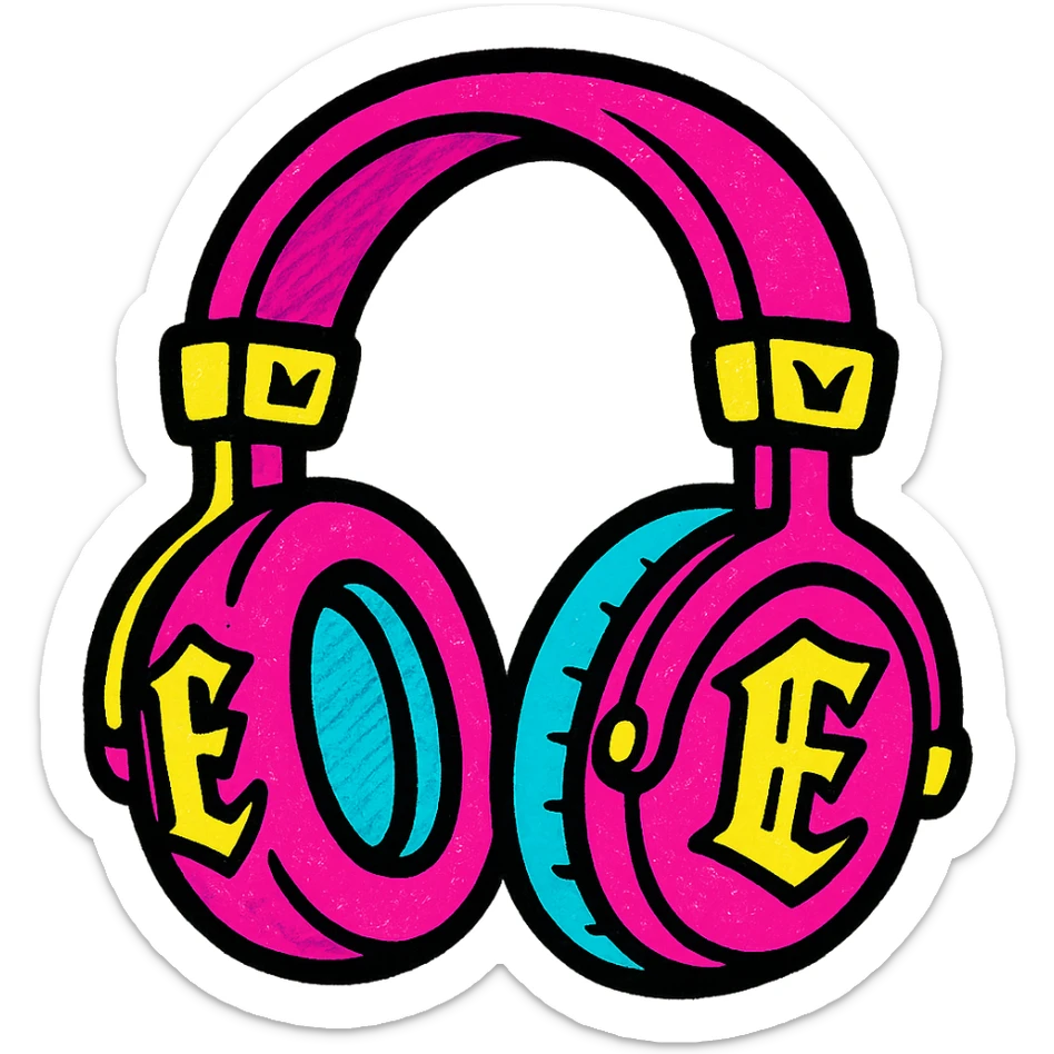 pink gothic headphones with vibrant neon gothic accents and bold outlines sticker