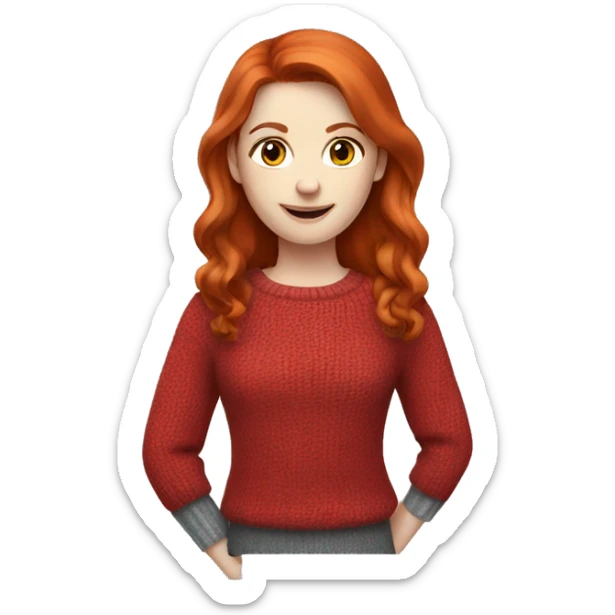 Redhead girl in red sweater with white skin and grey eyes  sticker
