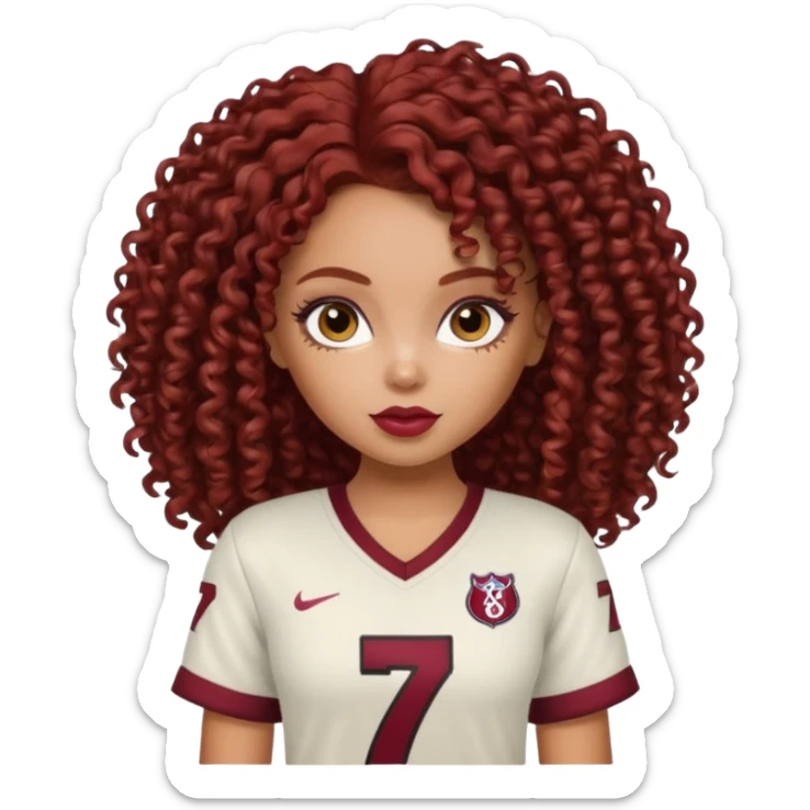 a pretty bratz dusky girl with dark red curly hair and a jersey on sticker