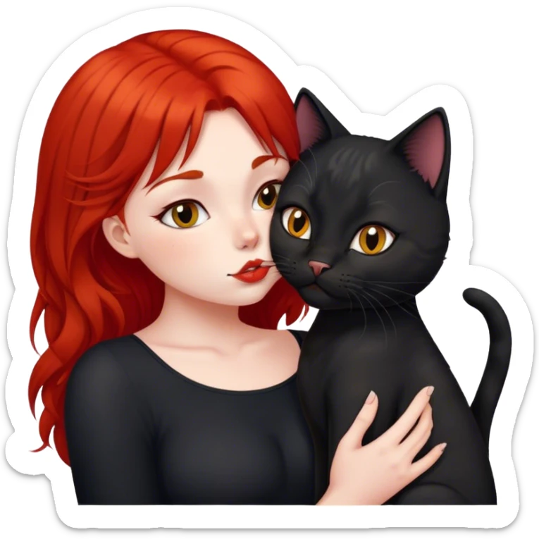 black british cat kisses a red hair girl sticker
