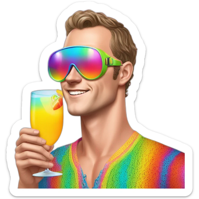 Fancy disco Jonathan Toews wearing rainbow lace shirt and wearing VR glasses and drinking a mimosa sticker