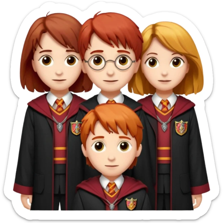 harry potter, ronald weasley and hermione granger in gryfinndor uniform sticker