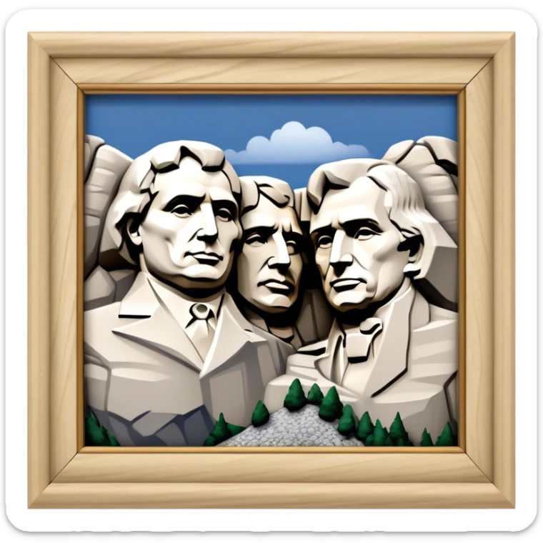 Cinematic Realistic Mount Rushmore Landmark Emoji, featuring the carved faces of four U.S. presidents, etched into the granite mountainside with dramatic lighting accentuating the rock textures. sticker