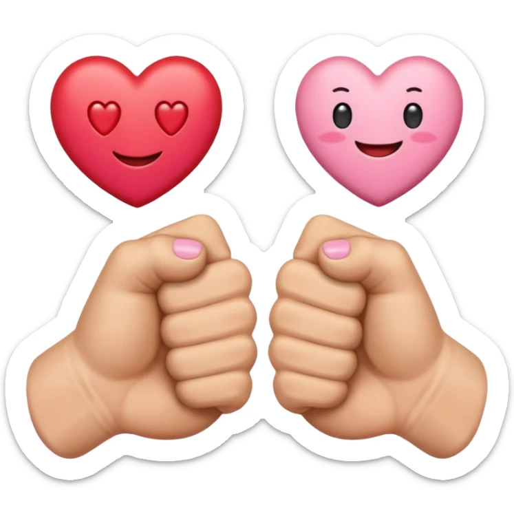 fist bump, big fist and small fist, with a happy heart as background sticker