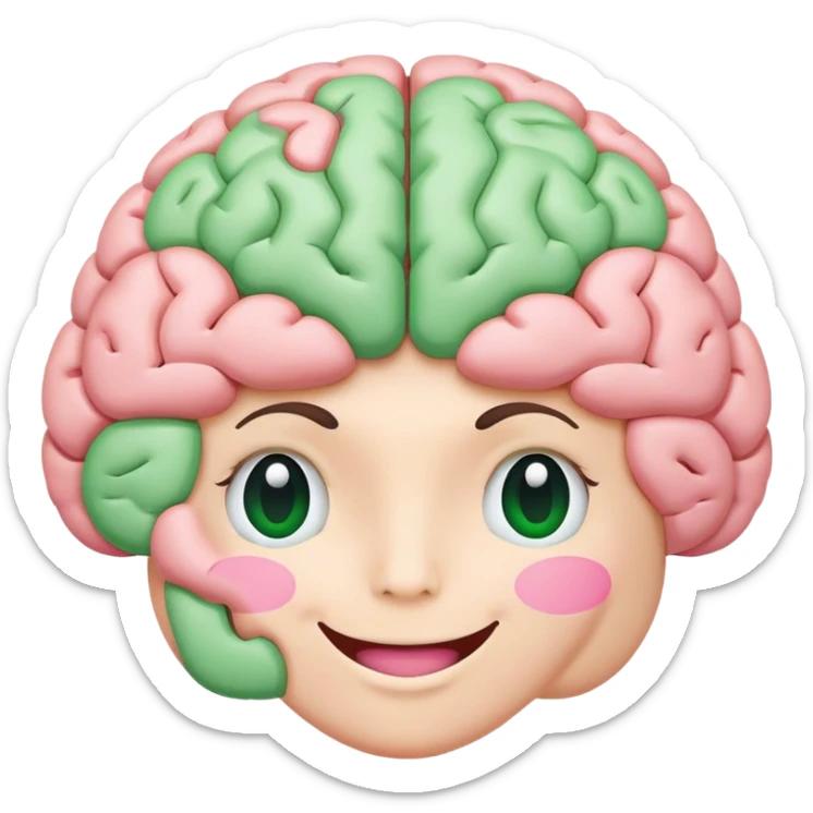 un cerebro en colores pastel rosa y verde, y con sonrisa  sticker