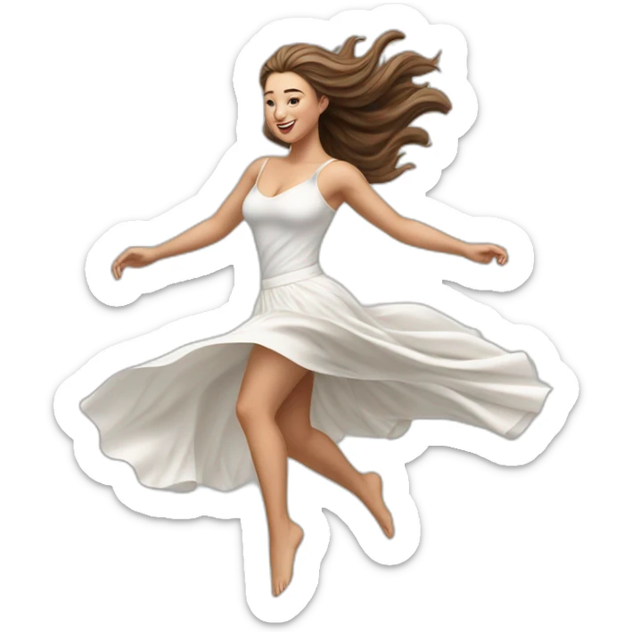 Hyperrealistic Full body Caucasian curvy beauty jumping white skirt back and front views strong wind sticker