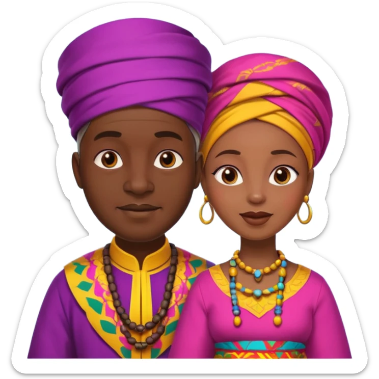African parents, lively expressions, cultural details, playful toon style sticker