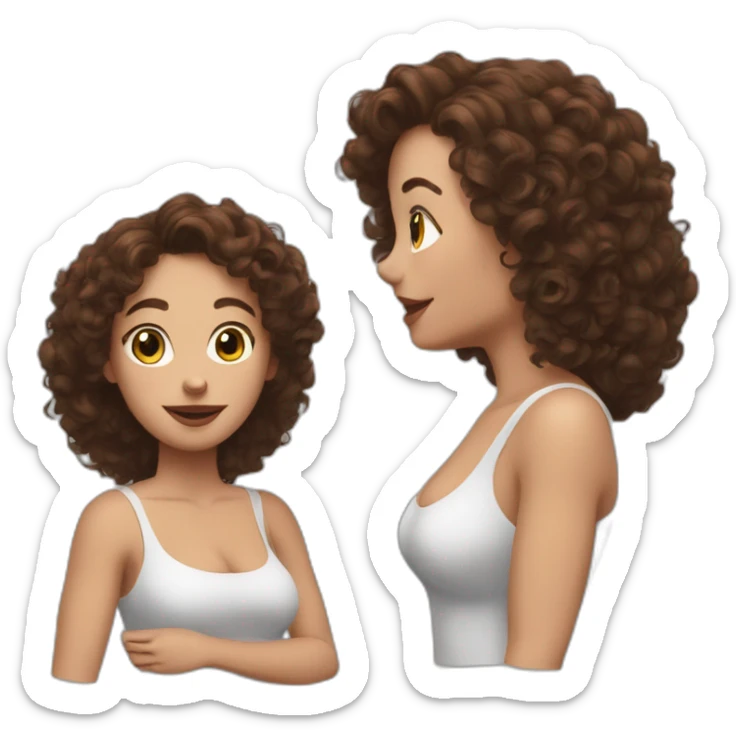 white woman-designer with brown curly hair, wears Off Shoulder Batwing Tank makes heart with her hands sticker