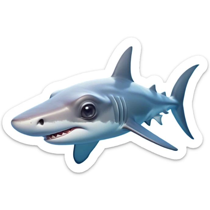 Cinematic Cute Hammerhead Shark Portrait Emoji, Head tilted playfully and inquisitively, with a charming, distinctive hammer-shaped head and wide, expressive eyes on either side, a sleek, smooth body accented by gentle fin curves, Simplified yet irresistibly adorable features, highly detailed, glowing with a soft, inviting ocean glow, high shine, affectionate and lively, stylized with a touch of whimsical marine charm, soft glowing outline, capturing the essence of a mischievous yet endearing hammerhead that seems as if it could swim out of the screen into your heart! sticker