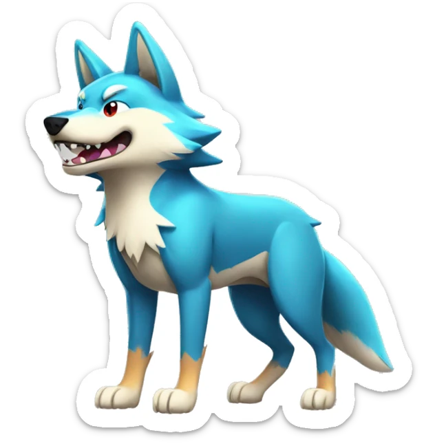 Shiny Colorful Wolf-Pokémon with a shark tail and a shark fin on back Full Body sticker