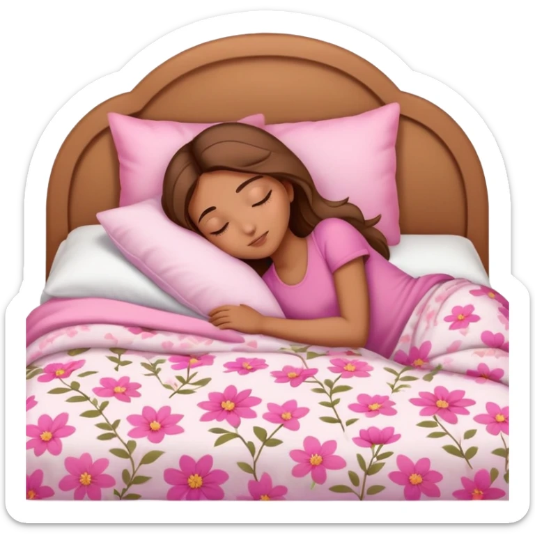 light brown girl beautiful finish sleeping on her bed with pinky floral design  sticker