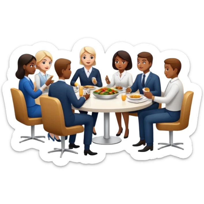 salle à manger d'entreprise with meal trays and colleagues, modern ambiance sticker