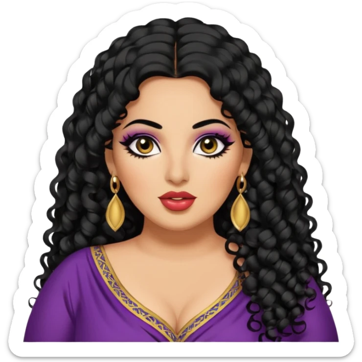big plus size, arab, long black curly hair, baddie,pretty, makeup, lipgloss, black eyeliner, dupatta
 sticker