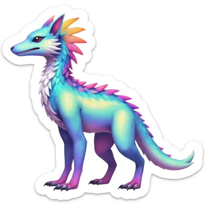 Colorful Fruity Nebulae Pastel Neon Slick Iridescent Warm-colored Tropical Exotic Vernid-Sergal-Trico-Silvally-Nargacuga-fusion-hybrid-animal-creature, full body sticker