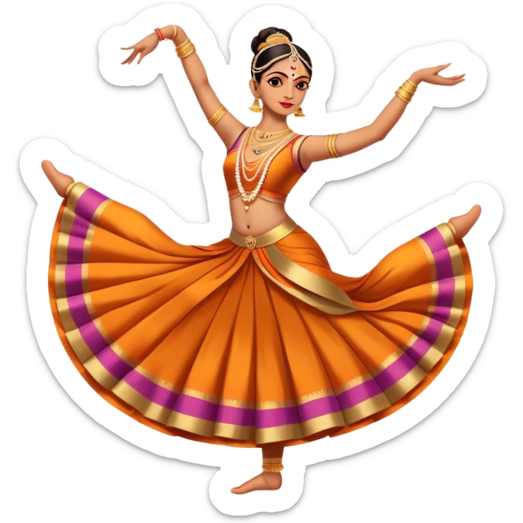 cinematic-realistic-bharatanatyam-dance-emoji,-depicted-as-an-elegant-classical-indian-dance-performance-with-graceful-poses,-intricate-costumes,-and-expressive-hand-gestures,-rendered-with-rich-textures-and-warm-dramatic-lighting, single dancer full body  sticker