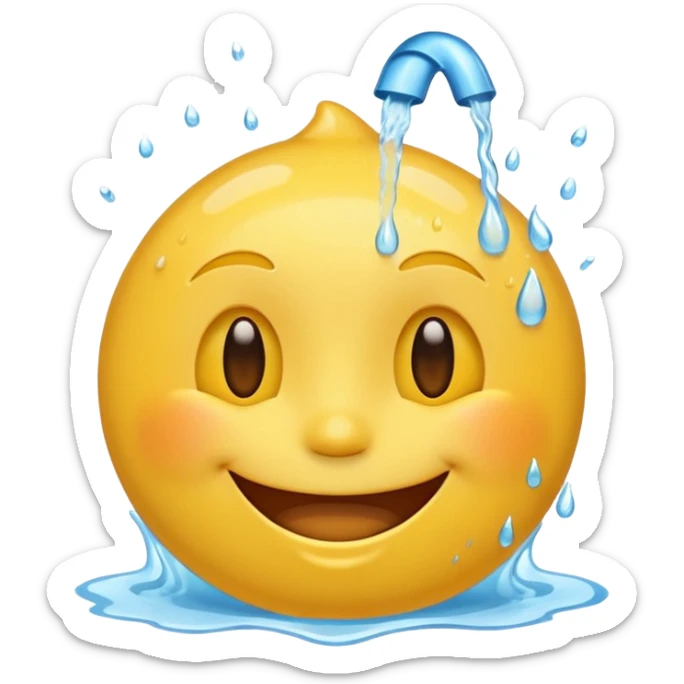 An animation of an emoji showing happy face when water is poured on it sticker