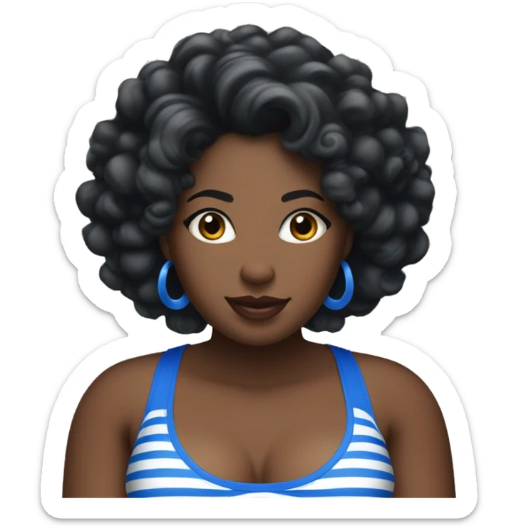 Black curvy woman with curl hir and a blue and white striped halter top sticker