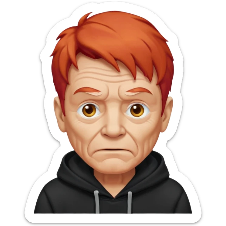old man with red hair and black hoodie sticker