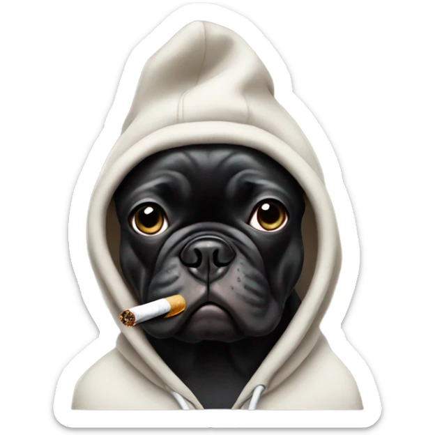 Black French bulldog wearing a hoodie smoking a cigarette  sticker