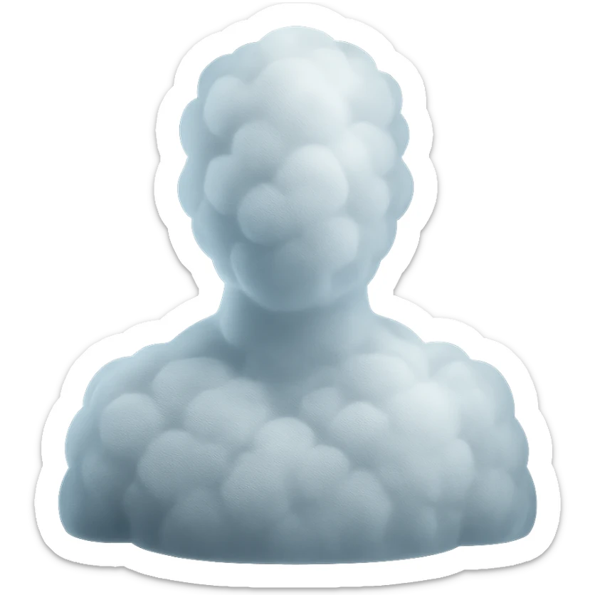 matte glass style, person shoulders up, front view, made entirely of white fluffy clouds sticker