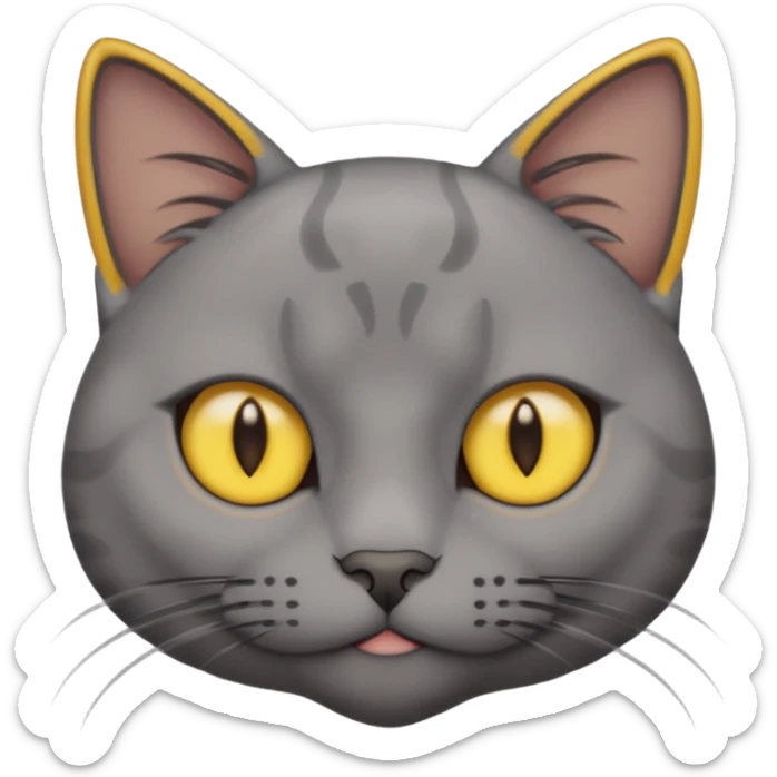 A gray cat with yellow eyes named max he is very cute and  he is a boy add text saying I made Maw an emoji sticker