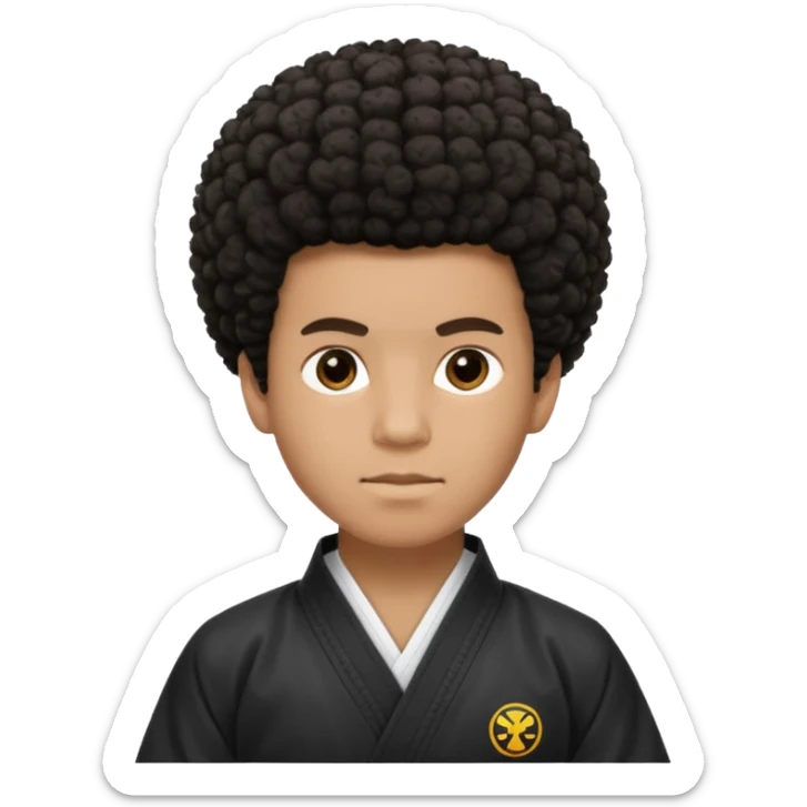black karate instructor with afro hair and a low taper haircut, and a small fade on the sides sticker
