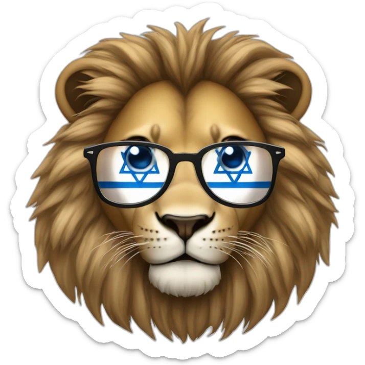 A lion with glasses with the flag of Israel sticker