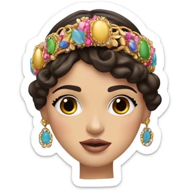 Dolce and Gabbana Italian model with dark hair and headband with colourful pastel ornament and golden detais  sticker