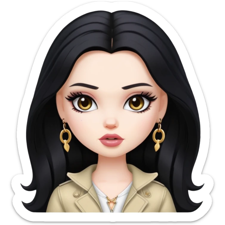 pretty bratz baddie, long black hair, pale skin sticker