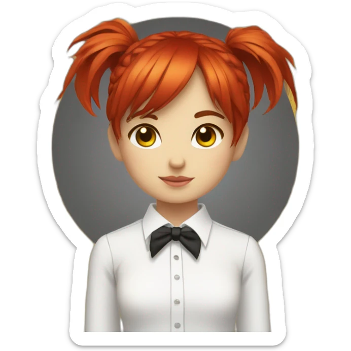 (gril) makima with red hair fringe, yellow eyes with a circle inside and a white shirt and black tie sticker