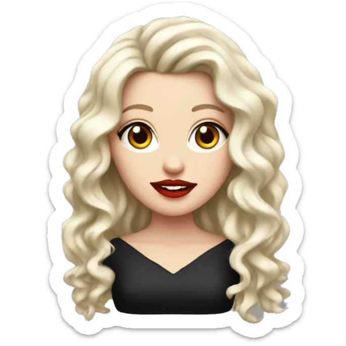 White Girl, red lipstick with red horns with long curly black hair sticker