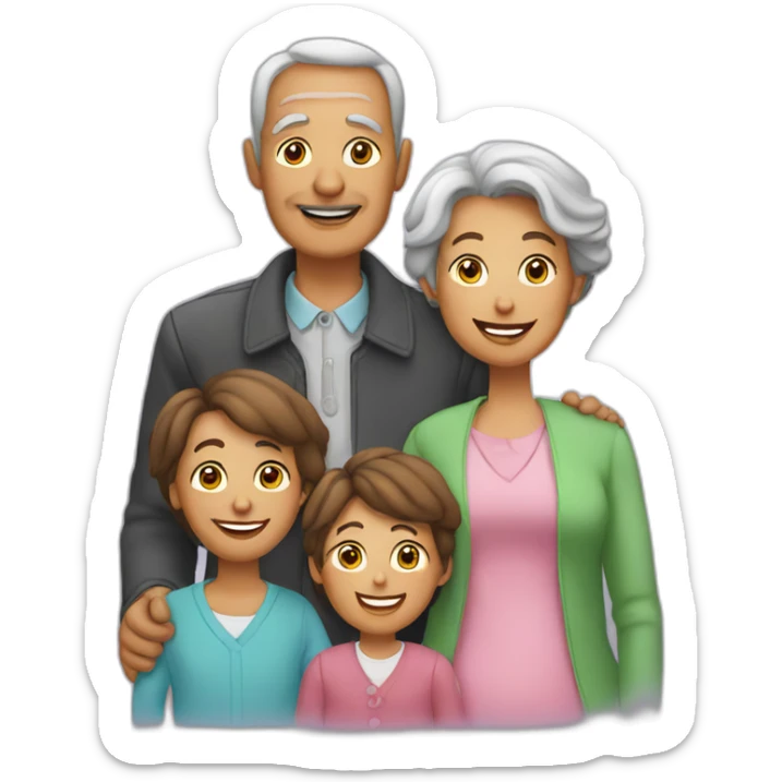 Family with mon, dad, grandma, grandad and kids sticker