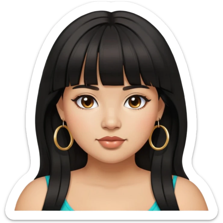 Latina girl with bangs black long hair plus size with hoop earrings sticker