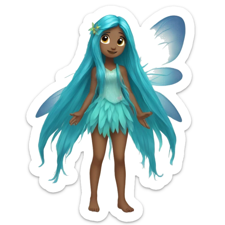 Beautiful, fairy, blue, turqoise, long hair, big wings sticker