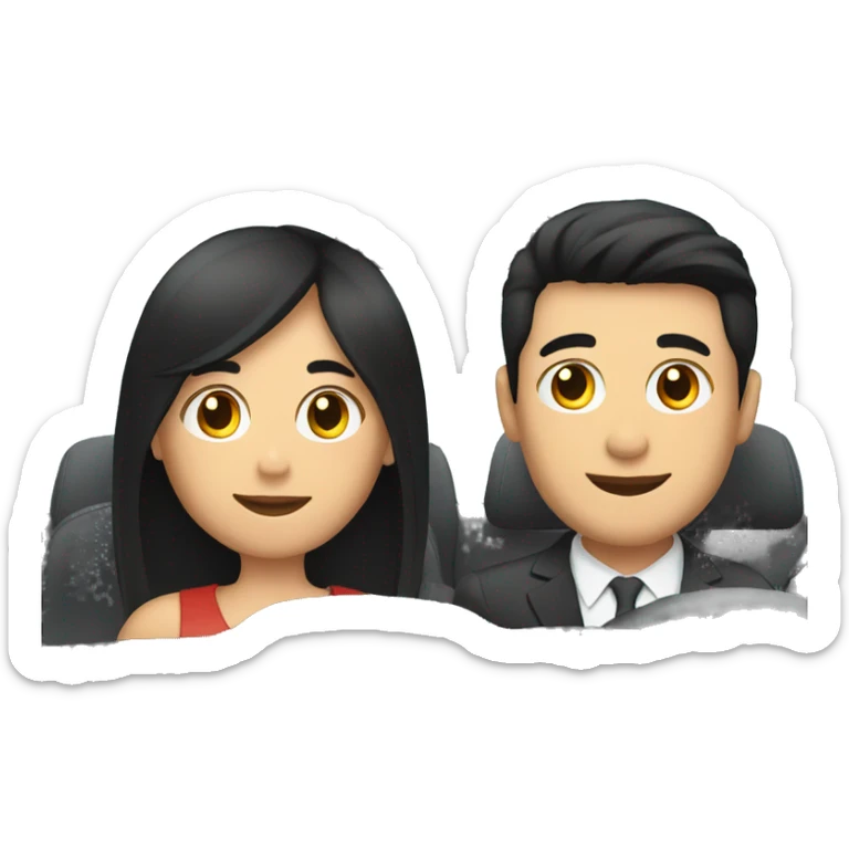 girl with black hair driving in a car with male passenger sticker