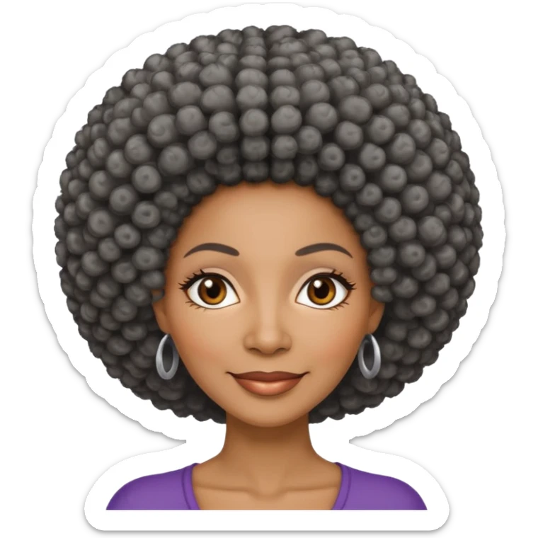 50 y.o. black woman, subtle smile, afro hair with grey strands sticker