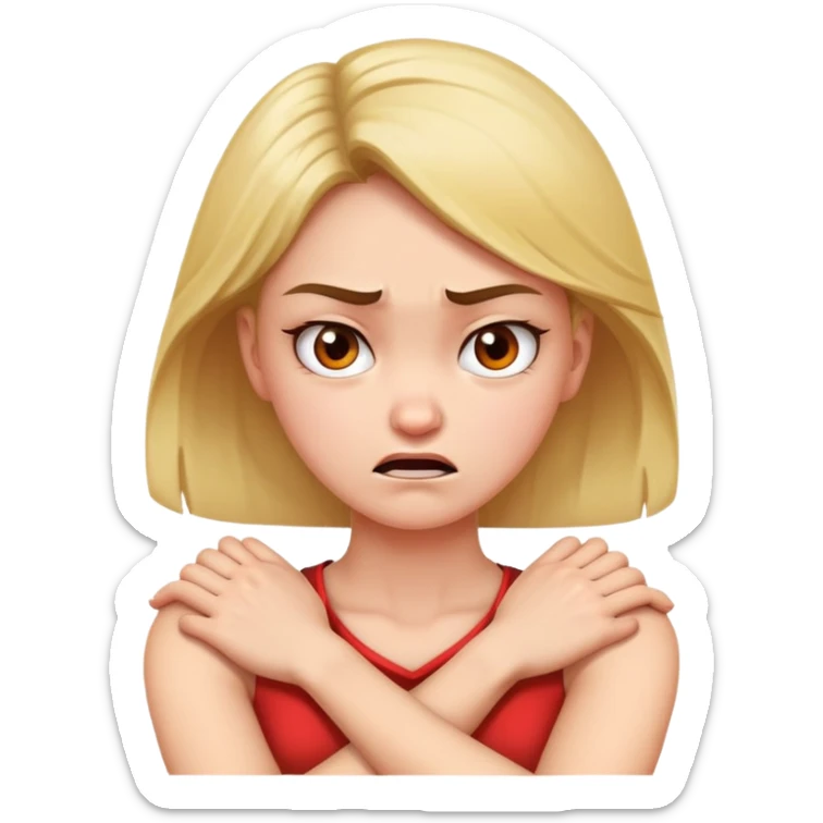 girl with arms crossed holding neck mad face  sticker