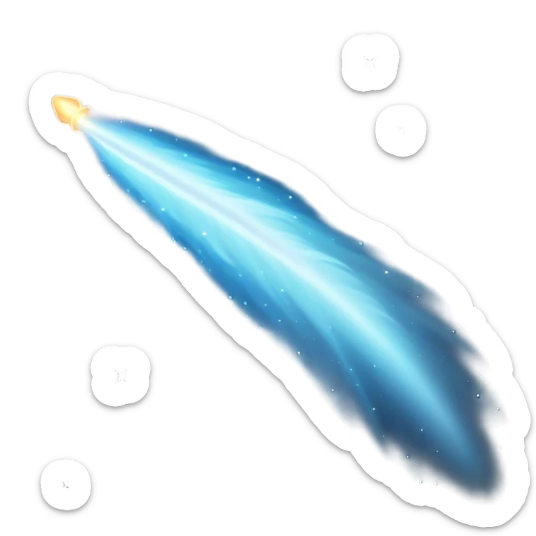  Cinematic Realistic Comet – A breathtaking image of a comet traveling through the cosmos, its icy nucleus releasing a brilliant, sweeping tail of glowing gas and dust. The light of distant stars refracts through the trail, creating a mesmerizing cosmic display. sticker