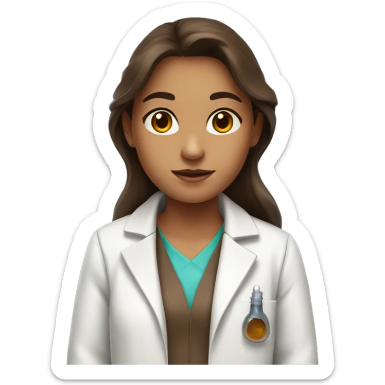 Girl with long brown hair and brown eyes in a lab coat sticker