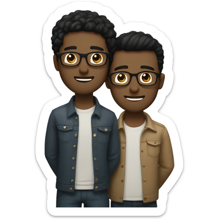 Two gay men holding each other one with black hair and glasses one with light brown hair and hazel eyes sticker