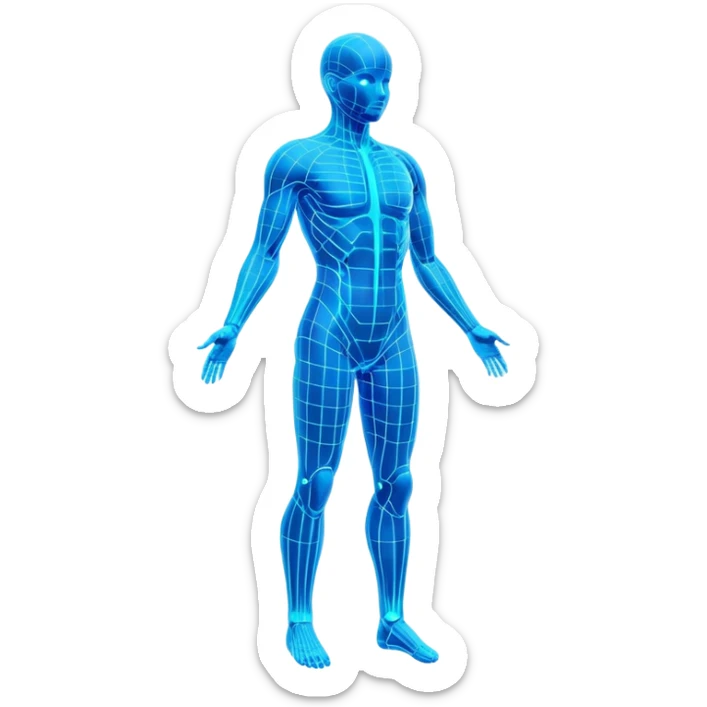 Human body silhouette with digital 3D scanning grid lines covering it, futuristic body scan sticker