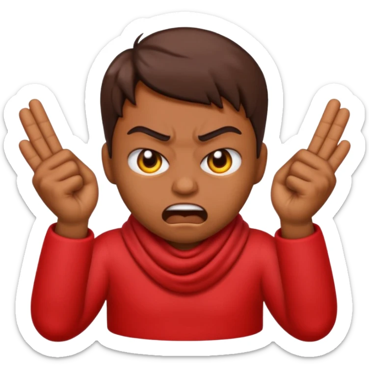 An emoji with their fingers wrapped around their neck and squeezing they looked mad sticker