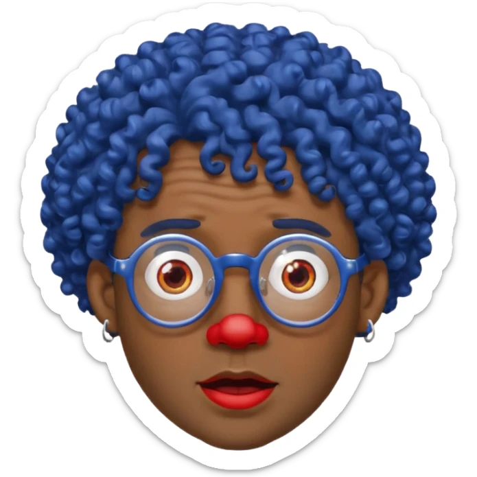 dark blue haired man curly hair and red earrings and spectacles surprised and hat wearing sticker