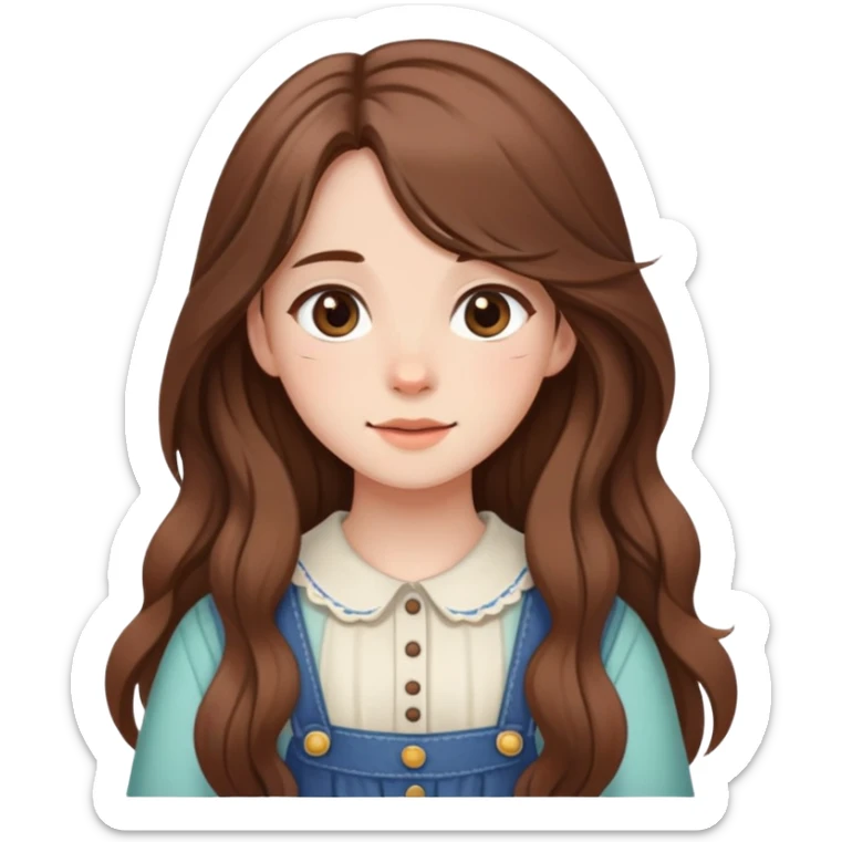 Girl with long brown hair cutely with 🥹 cottage core sticker